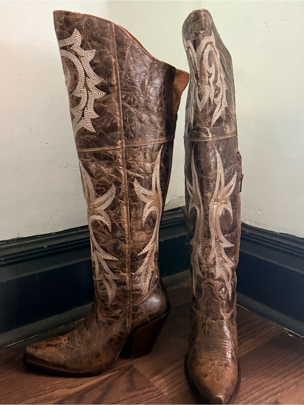 Dan Post Brown Over-the-Knee Embroidered Western Boots